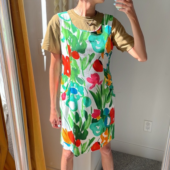 Vintage Jams World Mini Summer Dress Paint Stroke Floral Print 90s 2000s Y2K - Picture 3 of 4